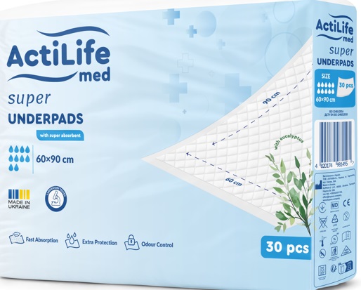 Пелюшки гігієнічні поглинаючі Actilife Med Super 60 х 90, 30 шт